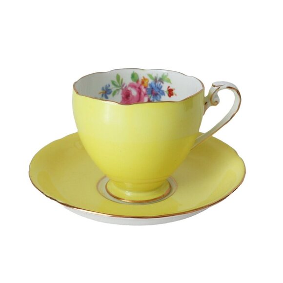 Vintage Yellow Floral Tea Cup and Saucer Grafton Teacup Tea Party Gift Cottage C - Picture 2 of 6